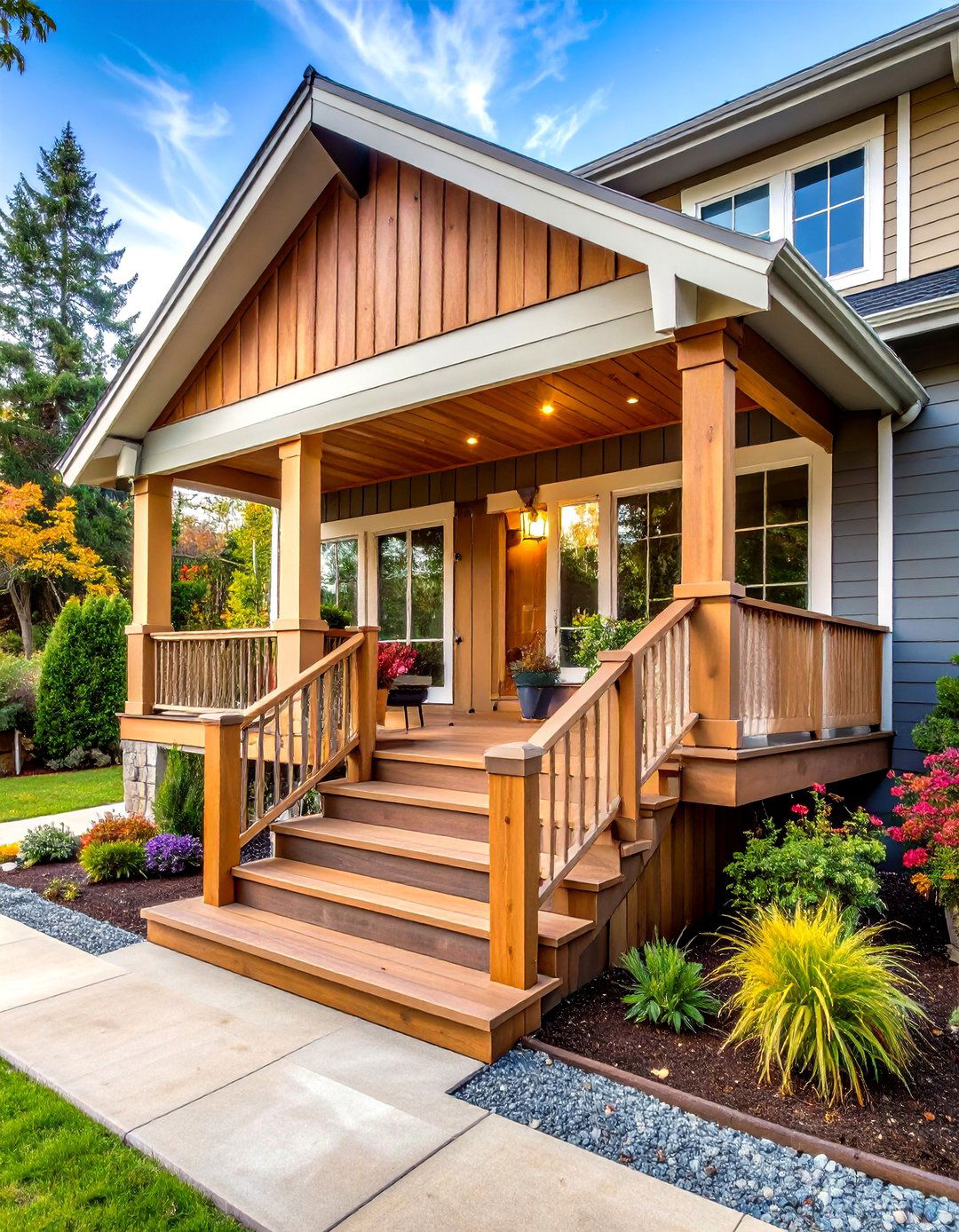 Multi Level Open Gable Porch with Connecting Decks - 20 Open Gable Porch Ideas