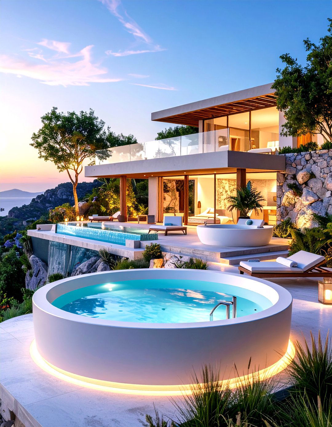 Multi Level Outdoor Bathtub Complex for Ultimate Luxury - 20 Outdoor Bathtub Ideas