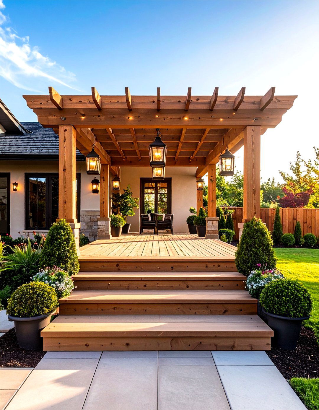 Multi Level Pergola Framing Entry Steps - 20 Front Porch Pergola Ideas