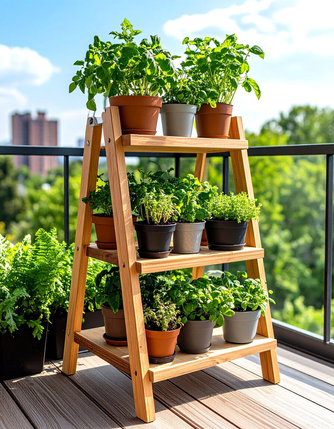 Multi Level Plant Ladder Maximizes Vertical Real Estate - 20 Green Balcony Ideas