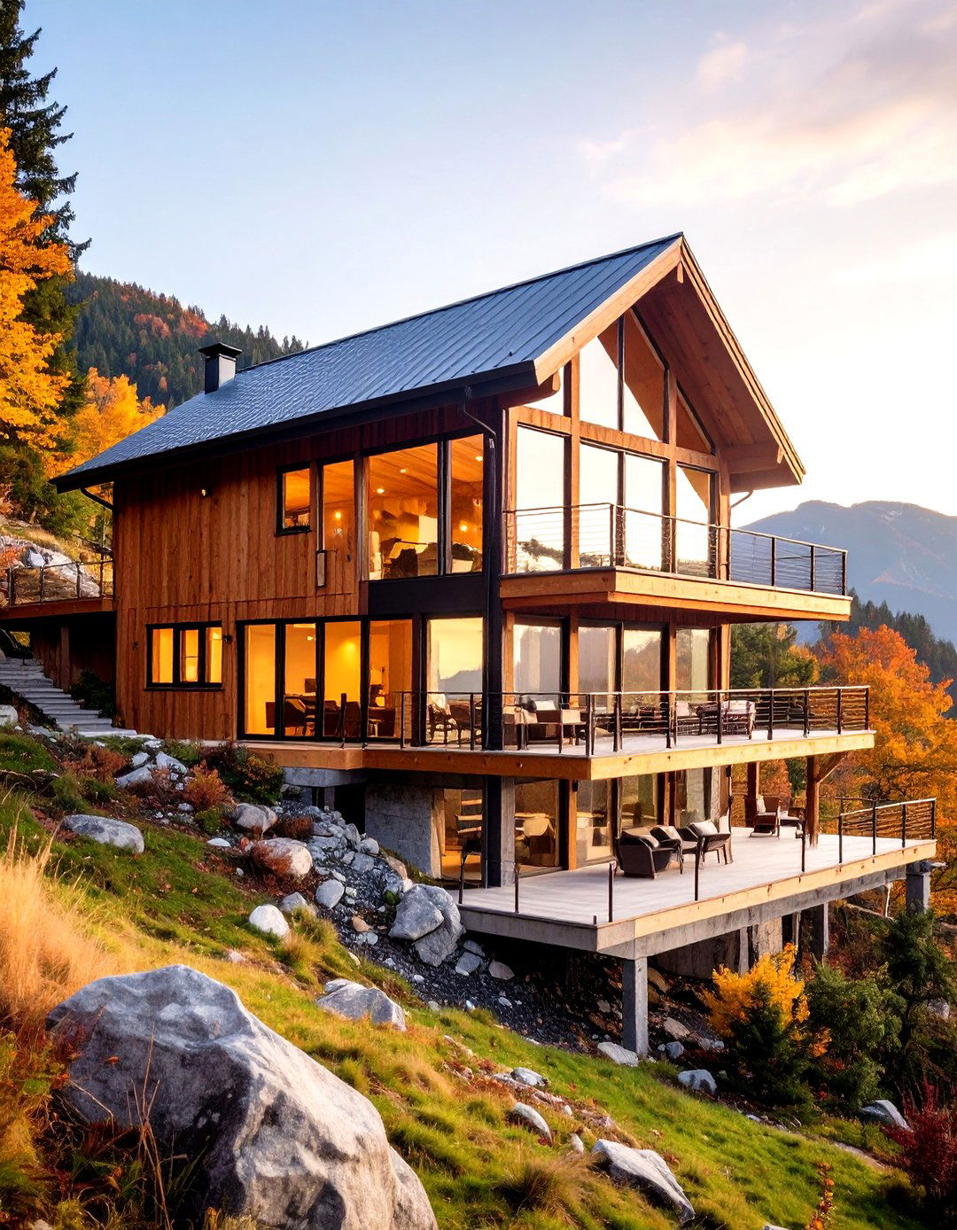 Multi Level Pole Barn Exterior with Varied Rooflines - 20 Pole Barn and Barndominium House Exteriors