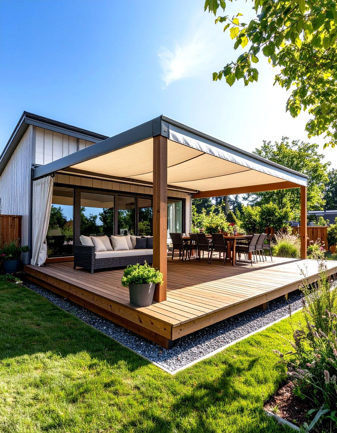 Multi Level Staggered Deck Awning for Split Level Decks - 20 Deck Awning Ideas