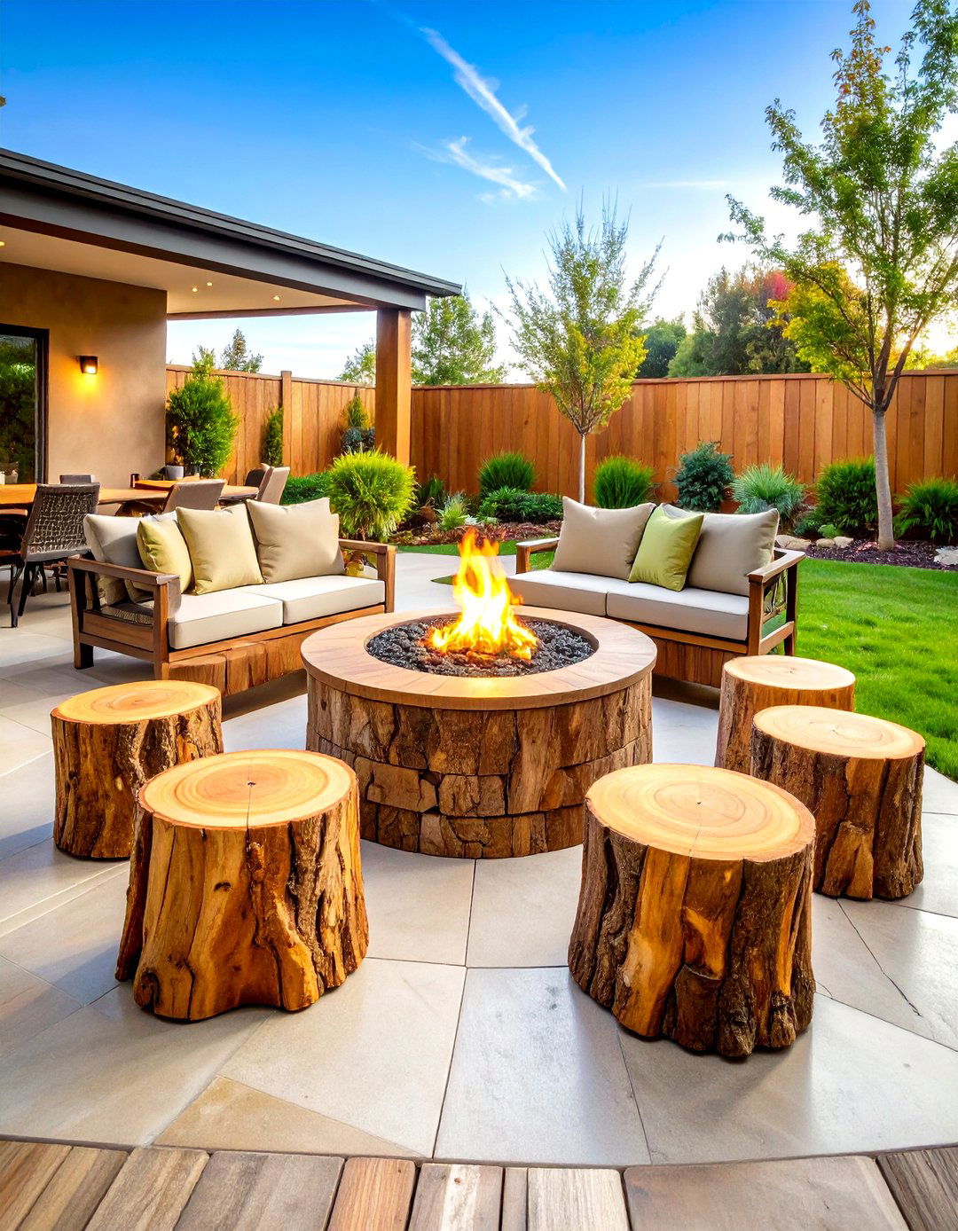 Multi Level Tree Stump Fire Pit Complex - 20 Tree Stump Fire Pit Ideas