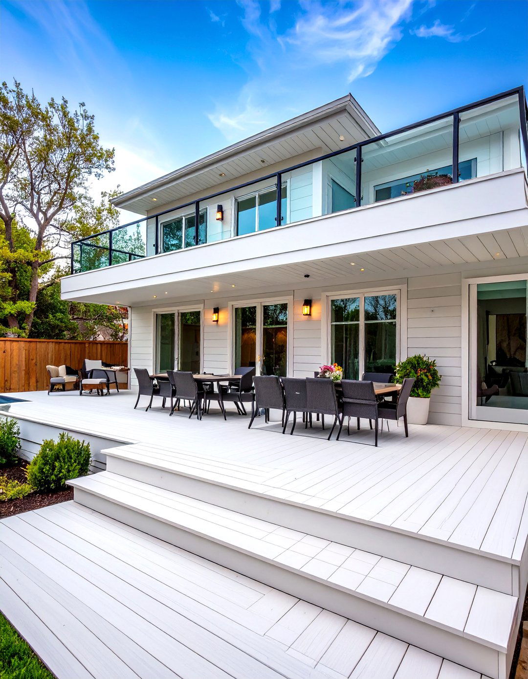 Multi Level White Deck with Distinct Activity Zones - 20 White Deck Ideas