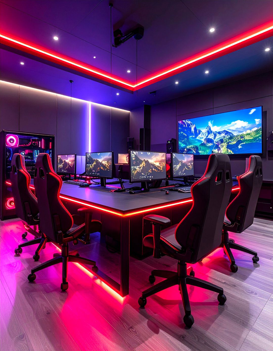 Multi Player Red and Black Gaming Setup - 20 Red and Black Gaming Setup Ideas