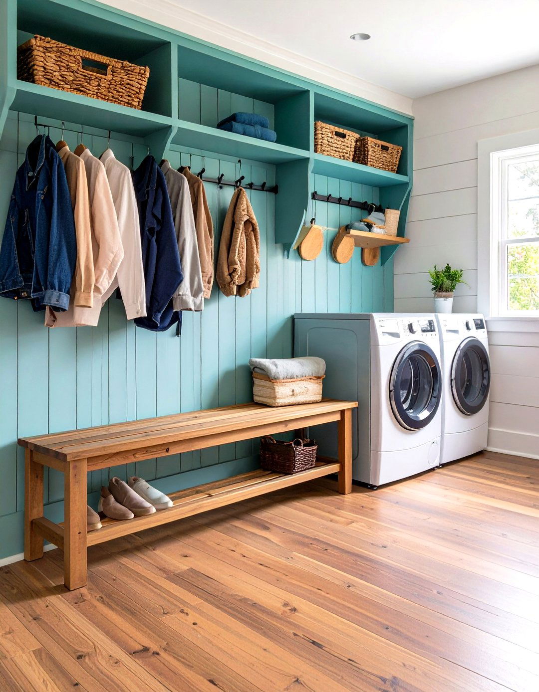 Multi Purpose Mudroom Integration - 20 Farmhouse Laundry Room Ideas
