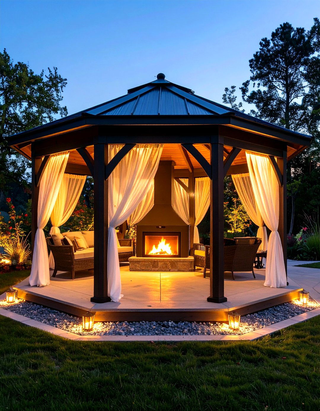 Multi Season Gazebo With Infrared Heater and Faux Fireplace - 20 Gazebo With Fireplace