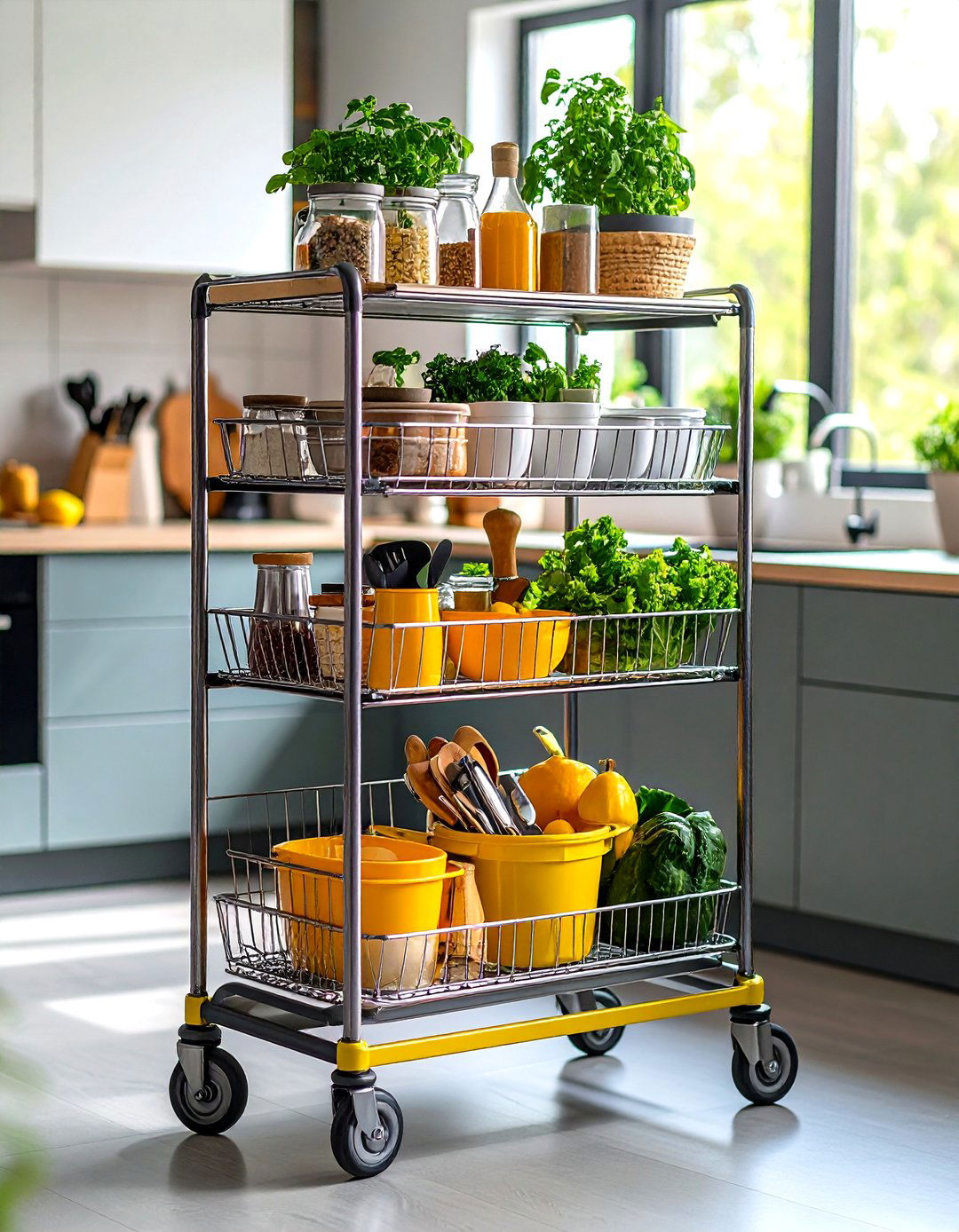 Multi Tiered Rolling Carts - 20 Small Apartment Storage Ideas
