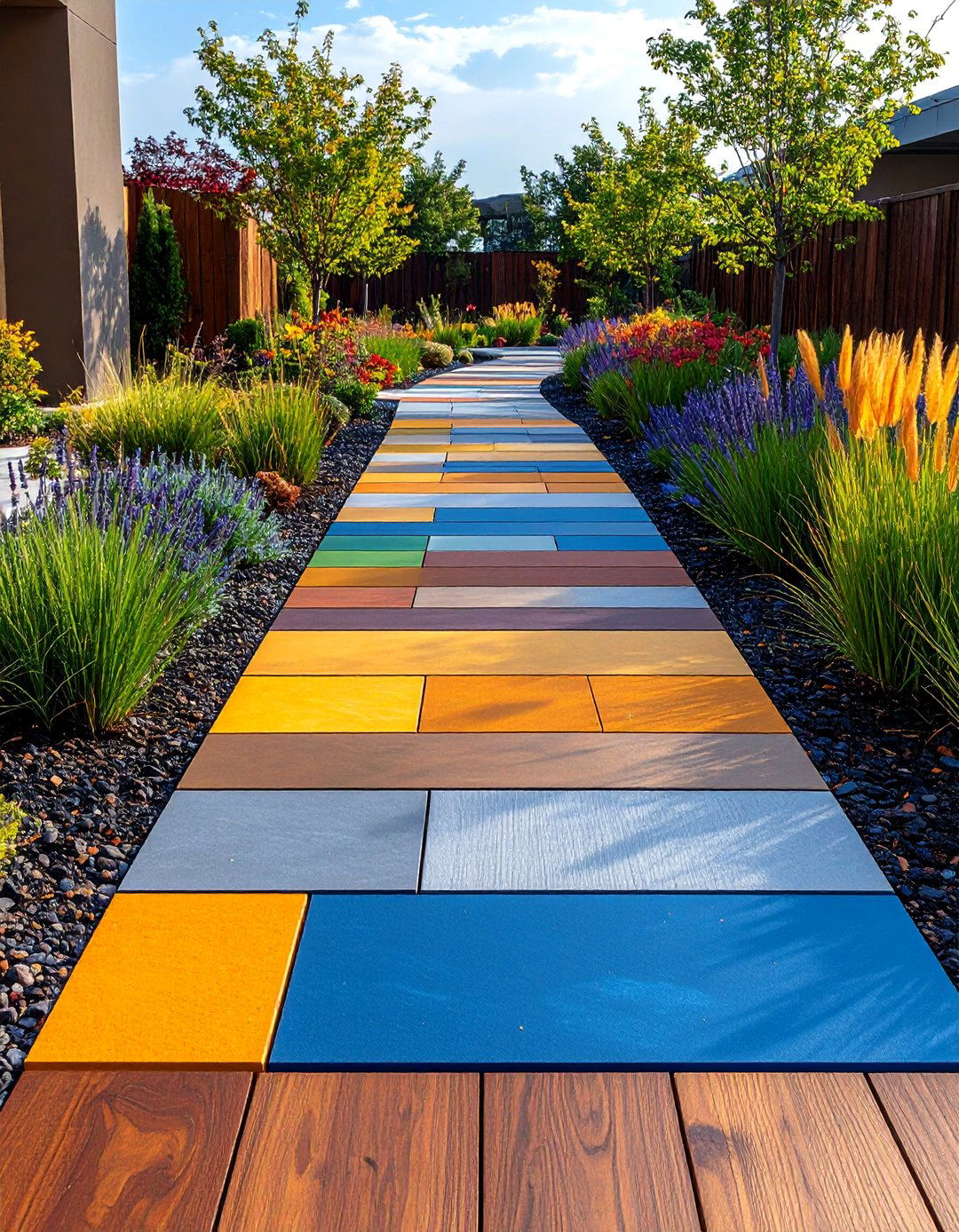 Multi Toned Composite Walkway with Gradient Effects - 20 Composite Walkway Ideas