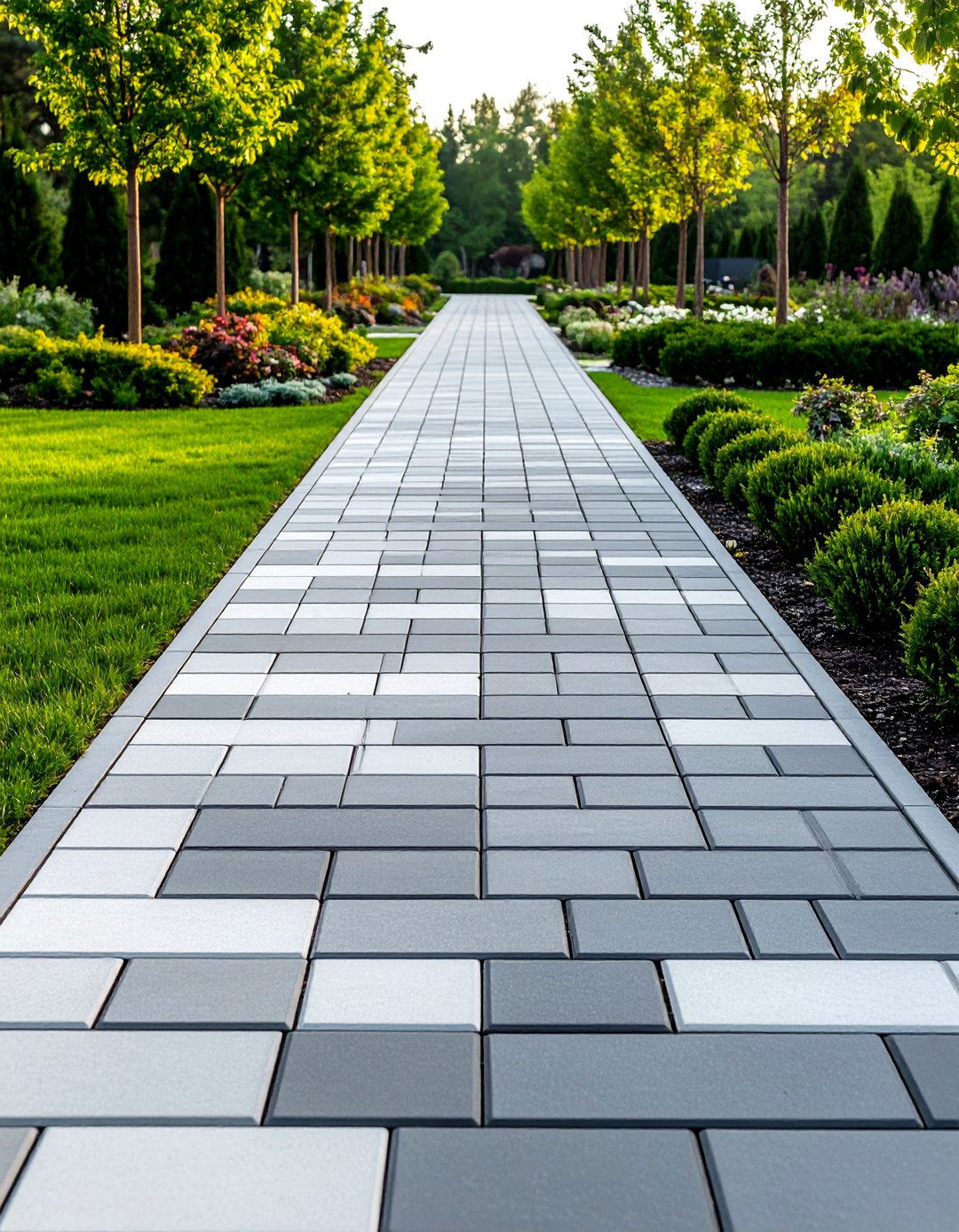 Multi Toned Grey Paver Walkway - 20 Grey Paver Walkway Ideas