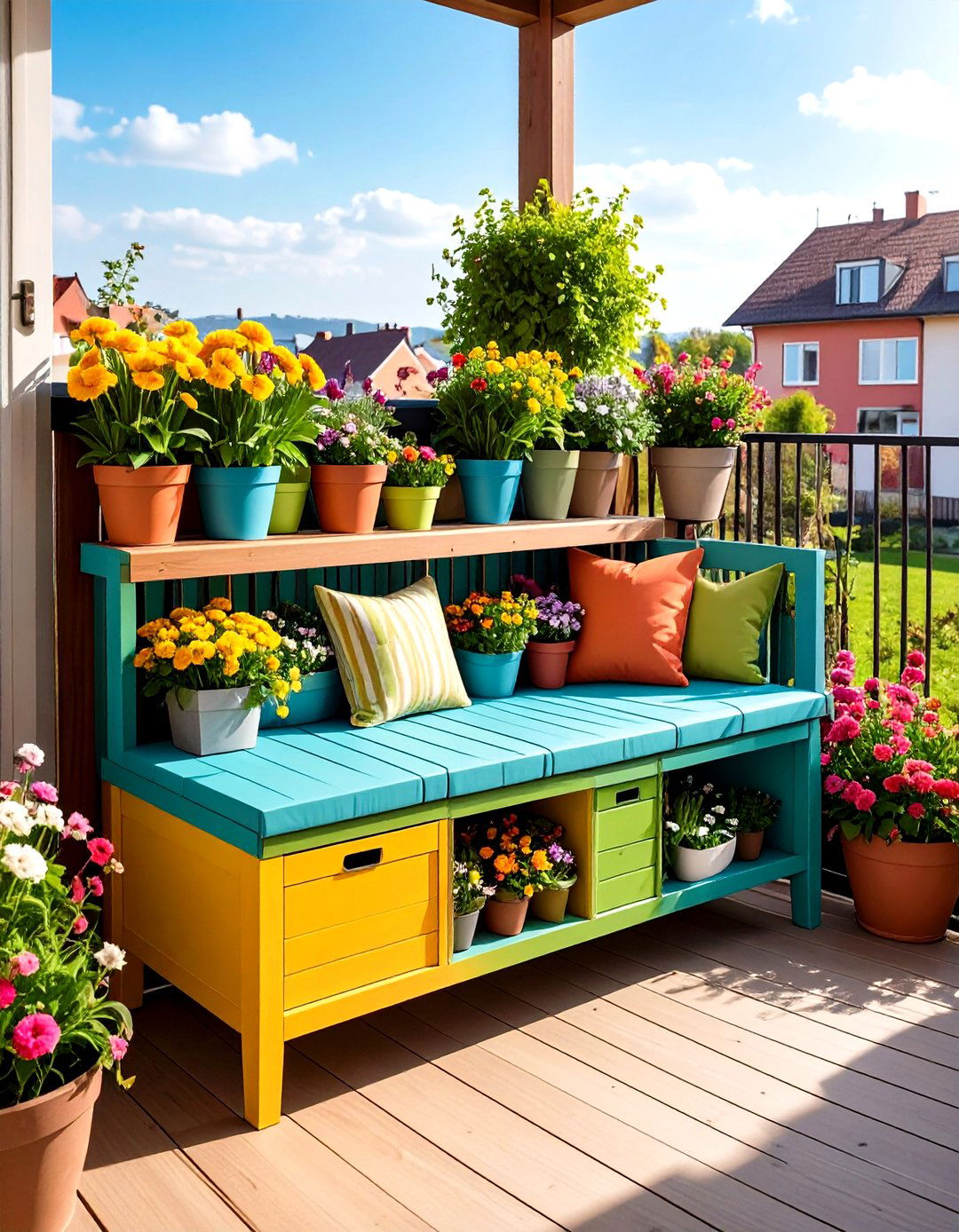Multi functional Storage Benches - 20 Small Balcony Ideas