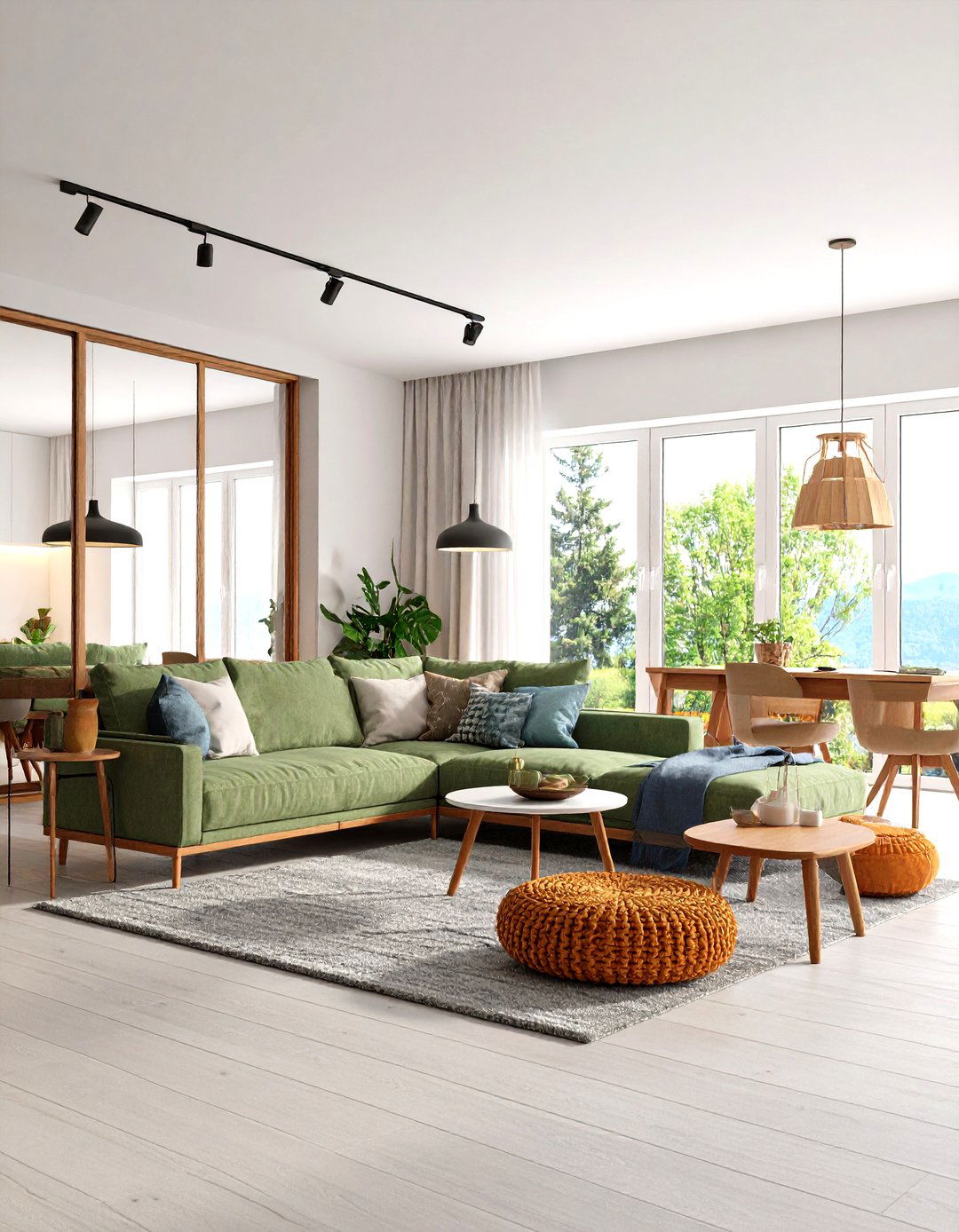 Multifunctional Small Space Green and Orange Living Room with Modular Furniture - 20 Green and Orange Living Room Ideas