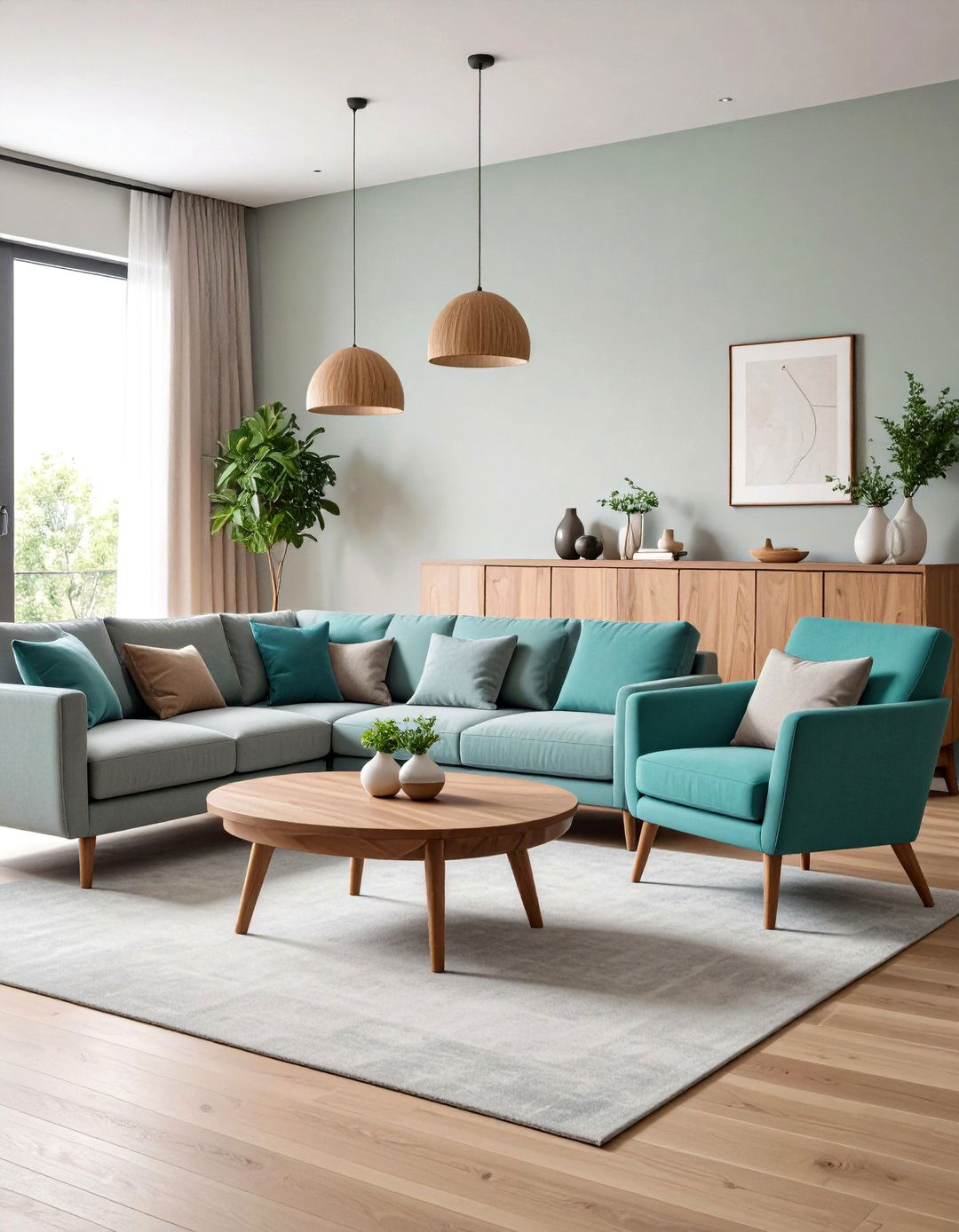 Multipurpose Zones with Teal and Grey Dividers - 20 Teal and Grey Living Room Ideas