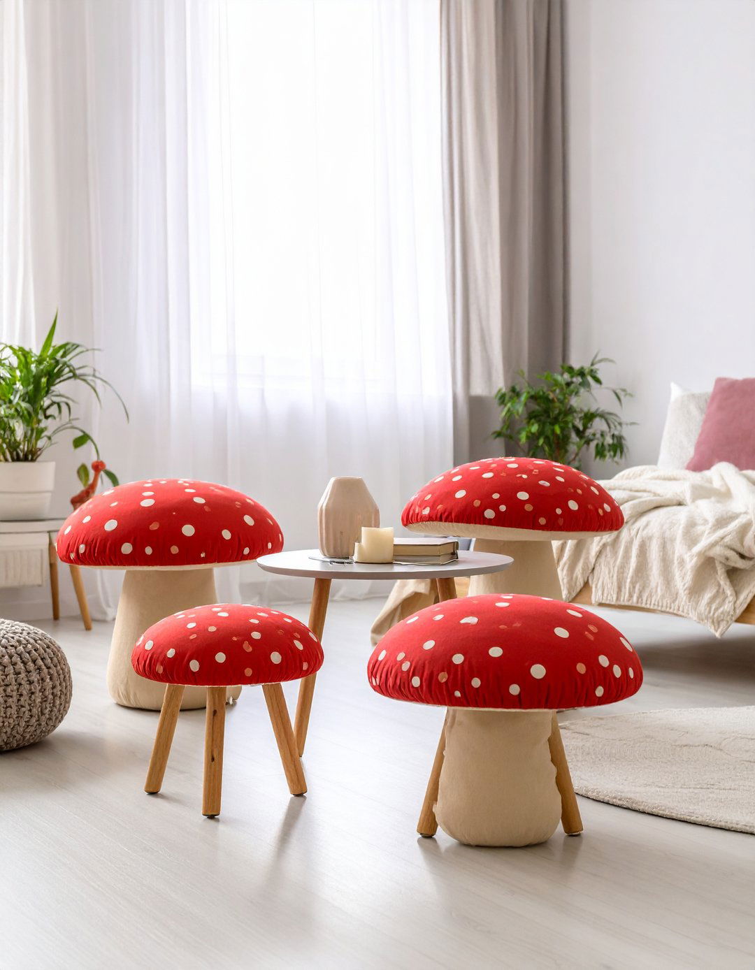 Mushroom Stools Invite Playful Toadstool Seating in a Fairy themed Bedroom - 20 Fairy-themed Bedroom Ideas