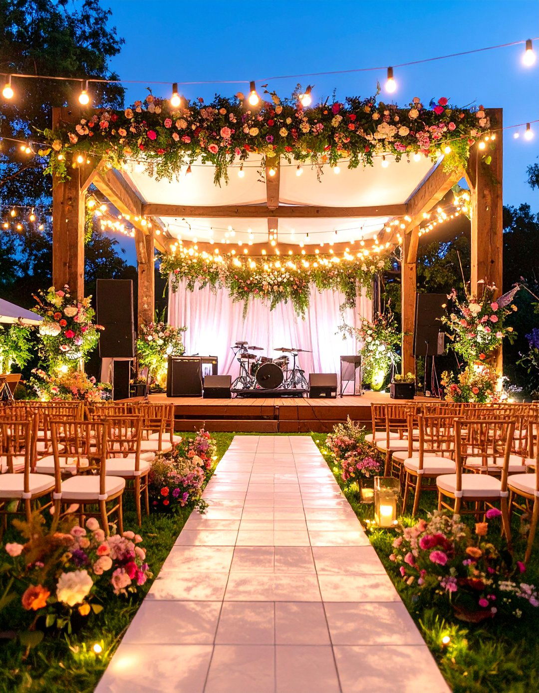 Music Festival Wedding Entrance with Live Band Performance and Stage Lighting - 20 Wedding Entrance Ideas
