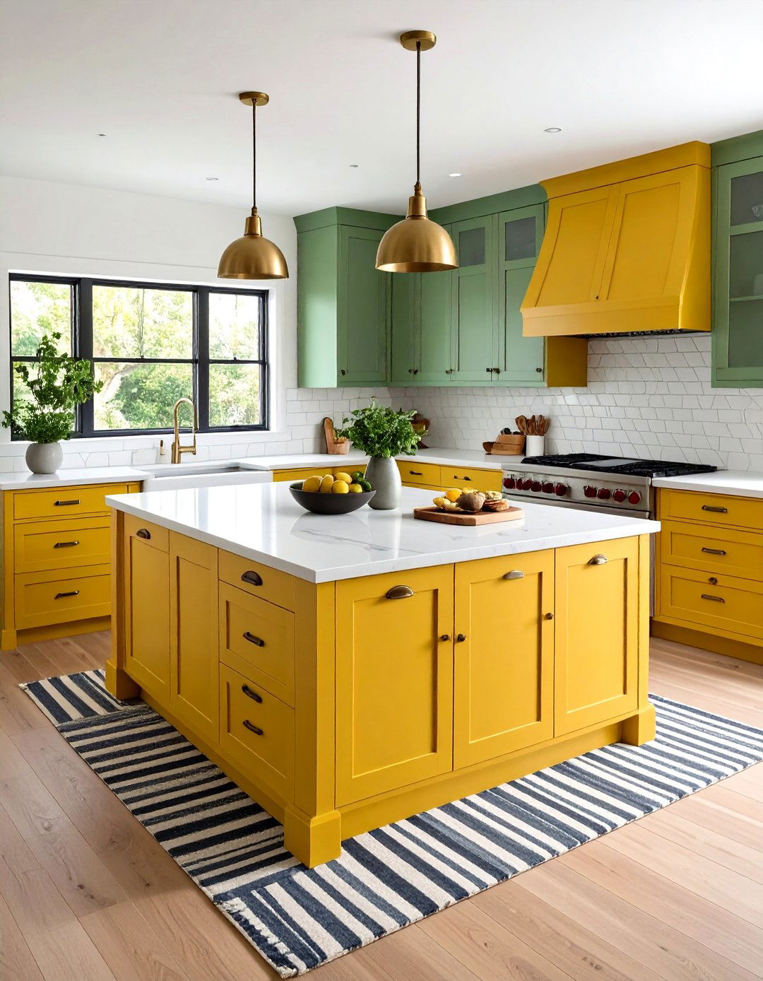 Mustard Island and Mint Perimeter Kitchen - 20 Green and Yellow Kitchen Ideas