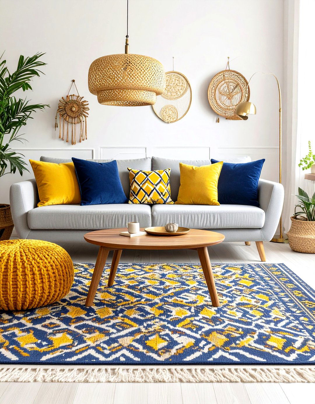 Mustard Moroccan Trellis Rug with a Grey Couch - 20 what color rug goes with a grey couch