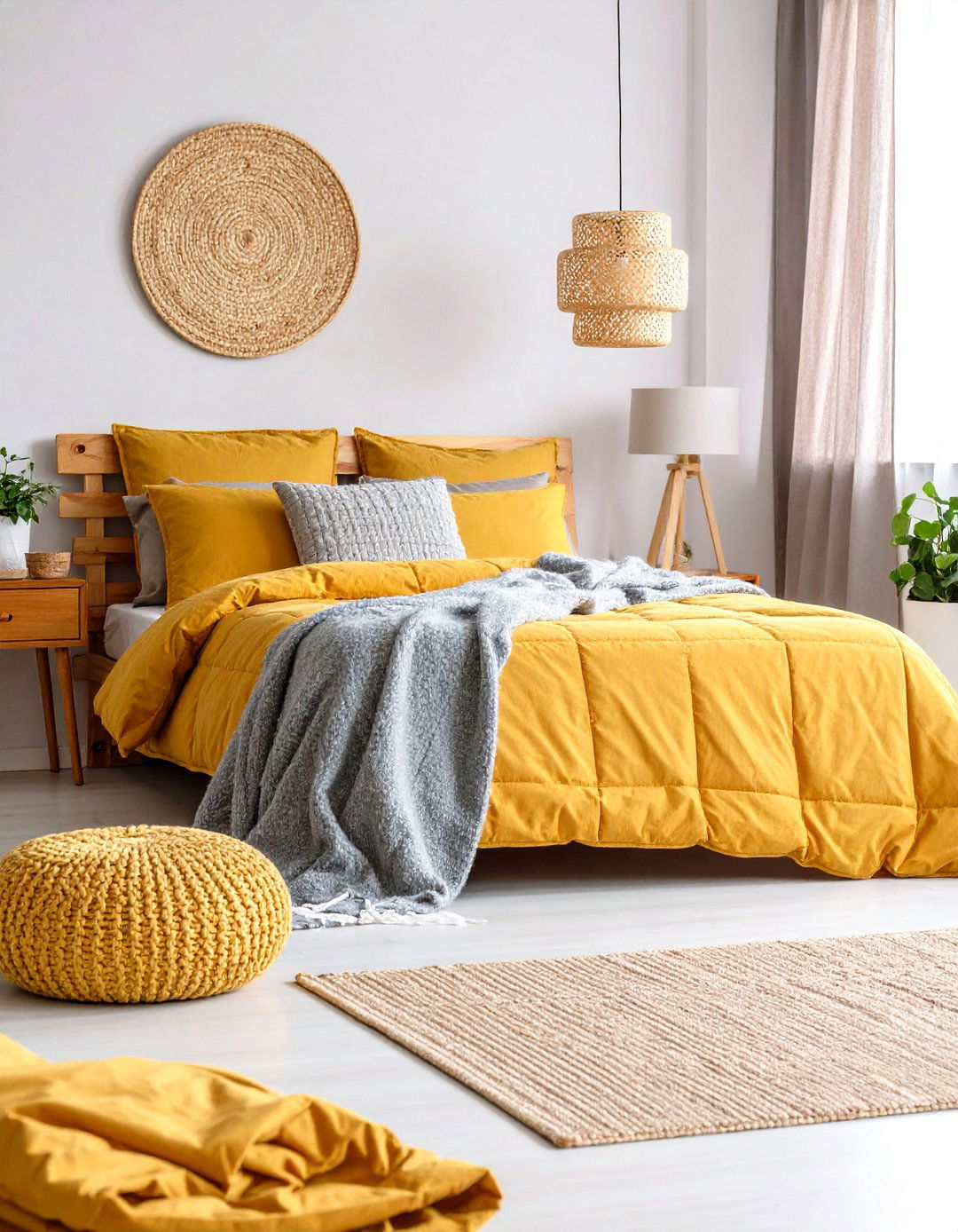 Mustard Yellow Bedroom Bedding and Textiles - 20 Yellow Bedroom Ideas