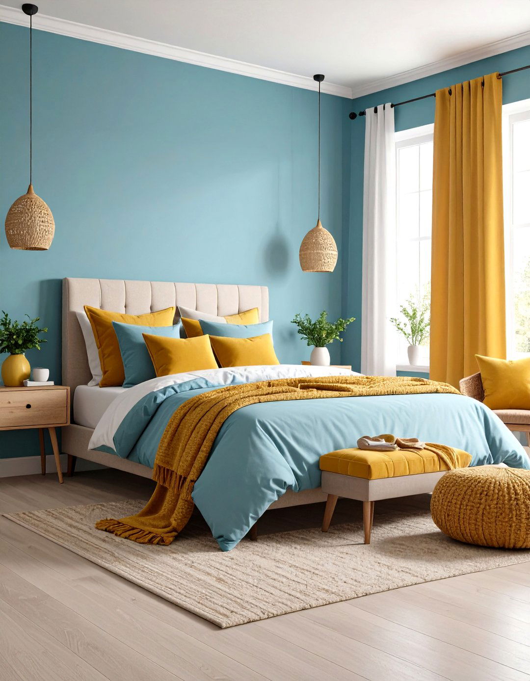 Mustard Yellow Pops for Cheer - 20 Duck Egg Blue Bedroom Ideas