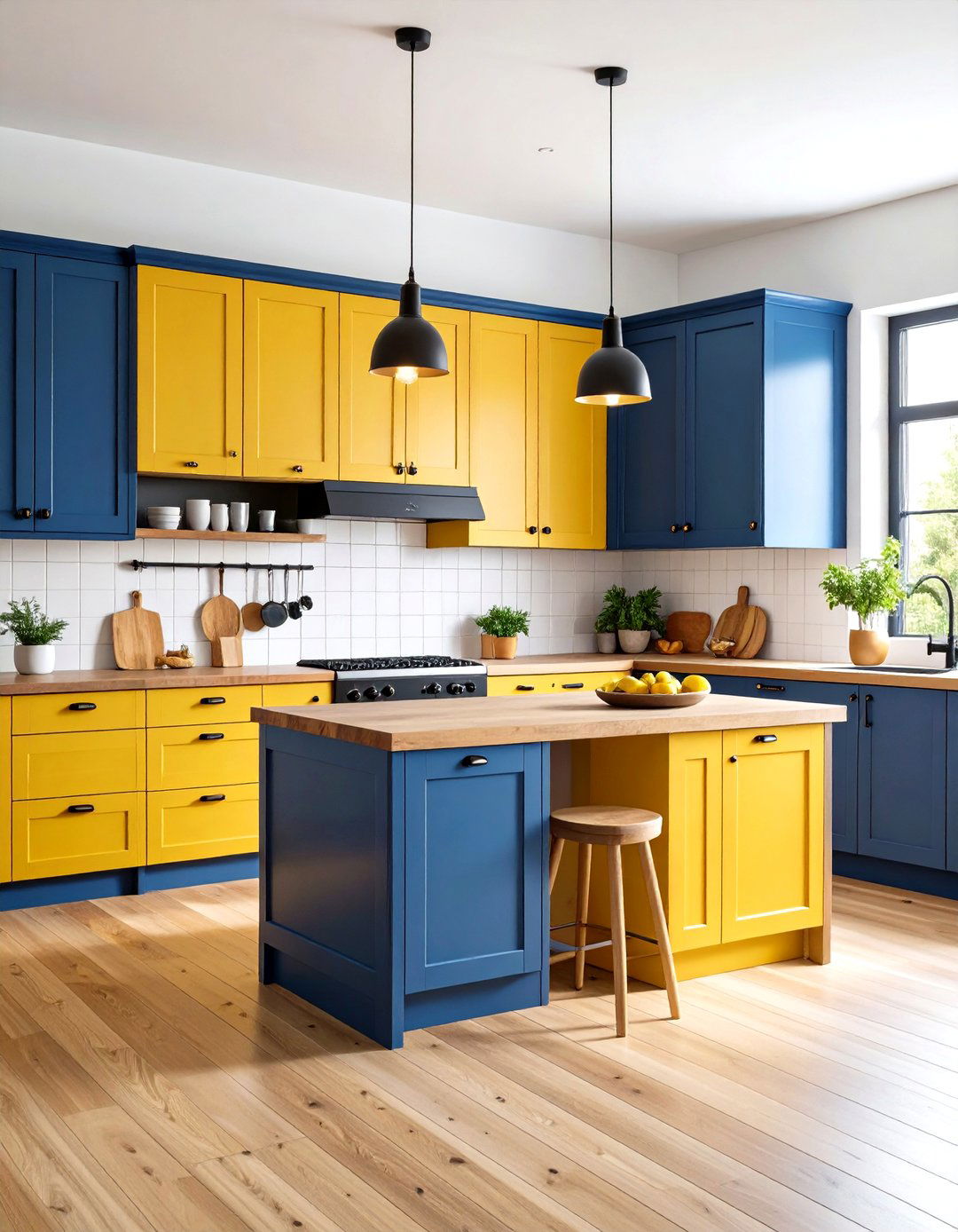 Mustard Yellow and Slate Blue - 20 Two Tone Kitchen Cabinet Ideas