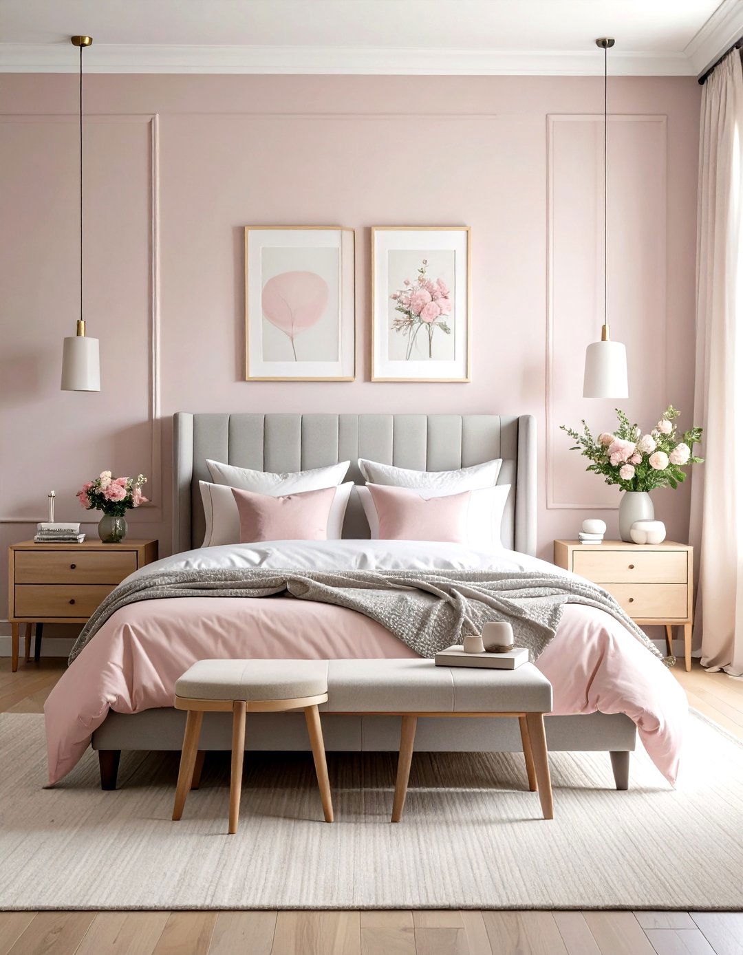 Muted Pink Transitional Bedroom - 20 Pink Bedroom Ideas