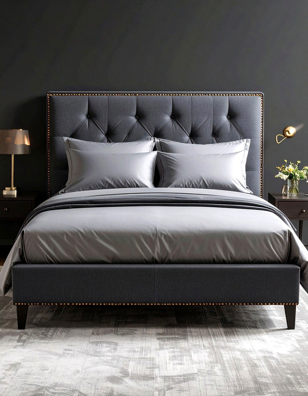 Nailhead Trim Grey Headboard - 20 Grey Headboard Bedroom Ideas