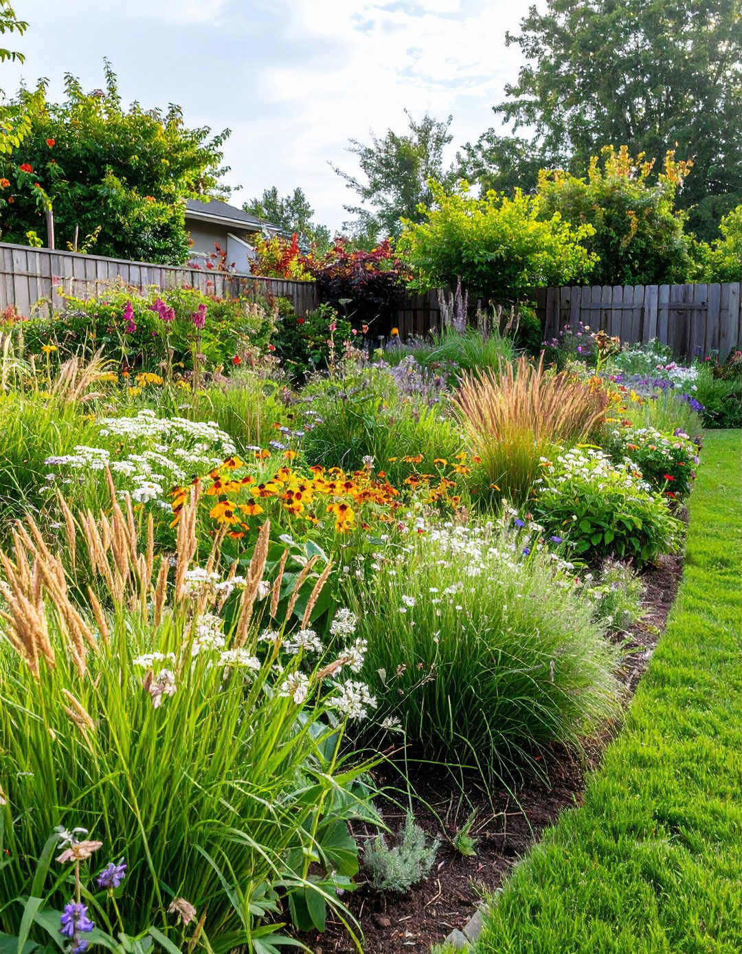 Native Meadow Strip for Low Mow Backyard Beauty - 20 Down Sloped Backyard Ideas