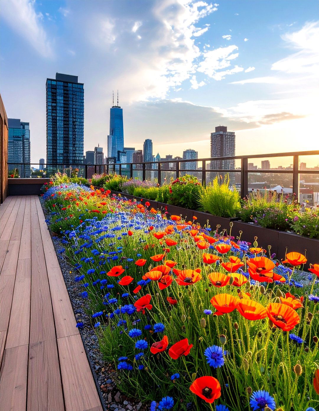 Native Wildflower Green Roof Elements in a Rooftop Garden - 20 Rooftop Garden Ideas