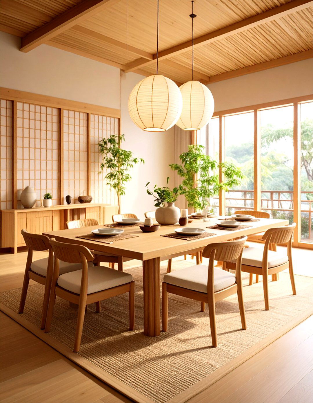 Natural Bamboo Material Japanese Dining Room - 20 Japanese Dining Room Ideas