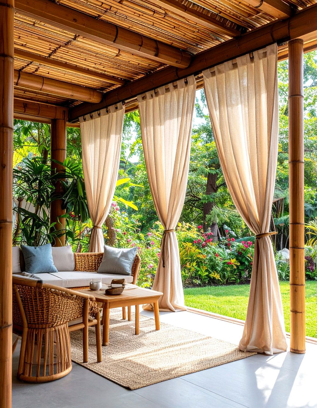 Natural Bamboo Patio Curtain System - 20 Patio Curtain Ideas