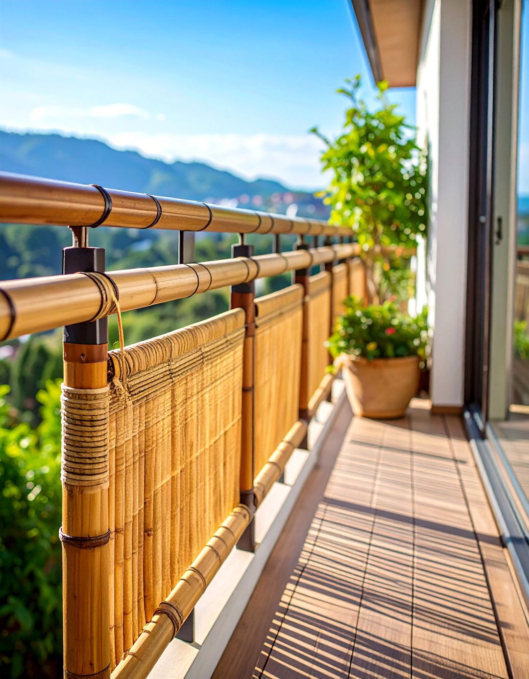 Natural Bamboo Screens That Roll Out in Minutes - 20 Balcony Privacy Ideas