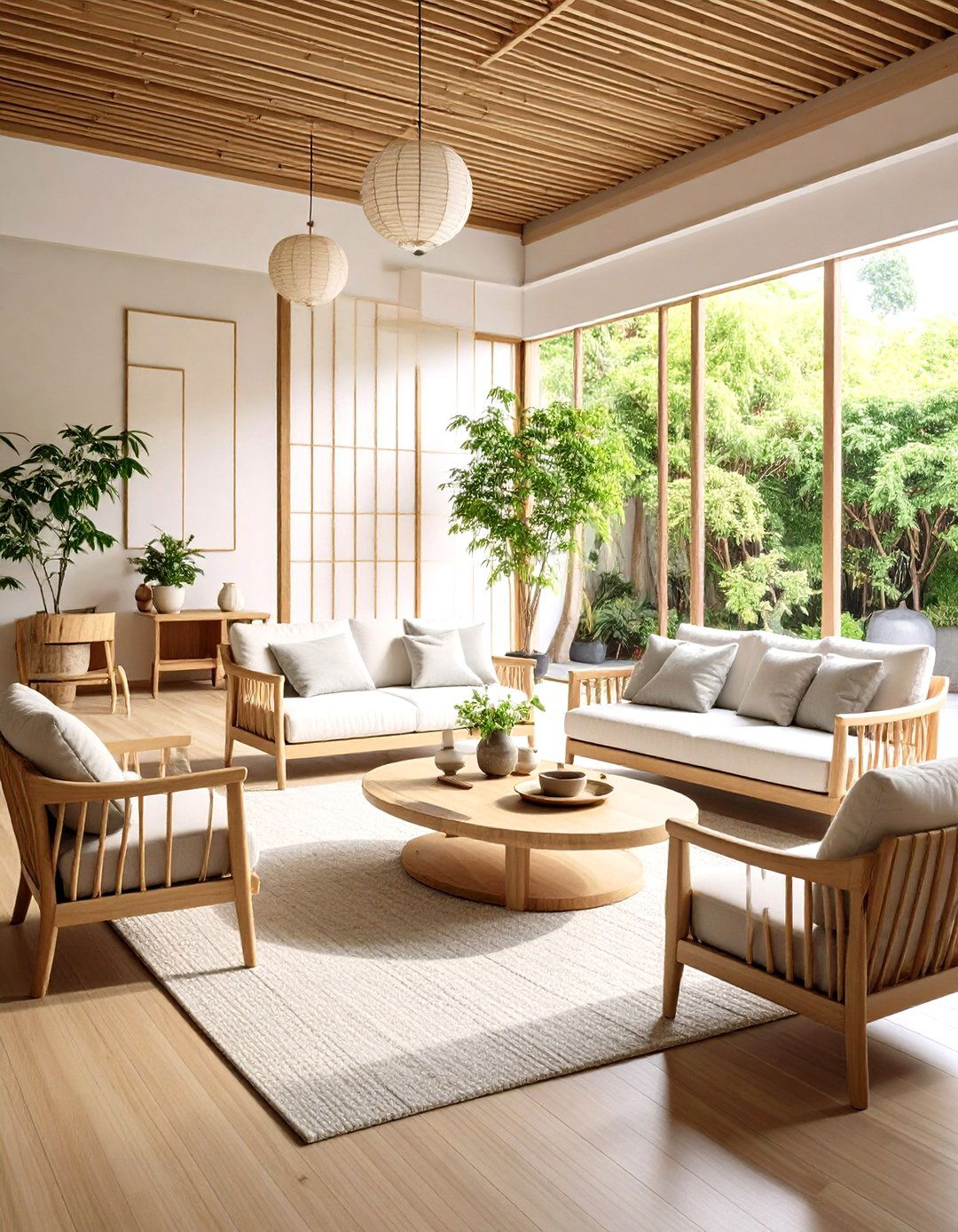 Natural Bamboo Zen Living Room with Sustainable Elements - 20 Zen Living Room Ideas