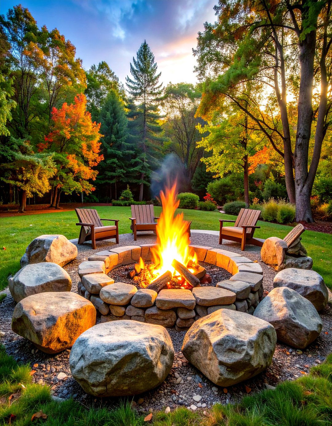Natural Boulder Rock Fire Pit Circle - 20 Rock Fire Pit Ideas