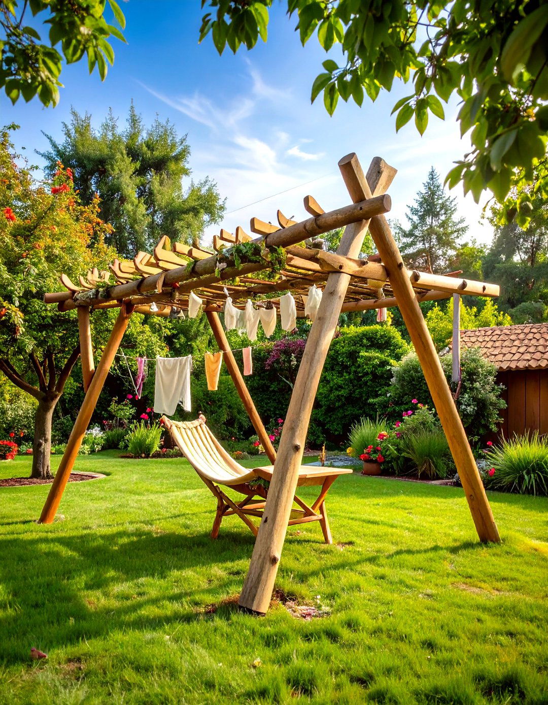 Natural Branch Tree Structure Outdoor Clothesline - 20 Outdoor Clothesline Ideas