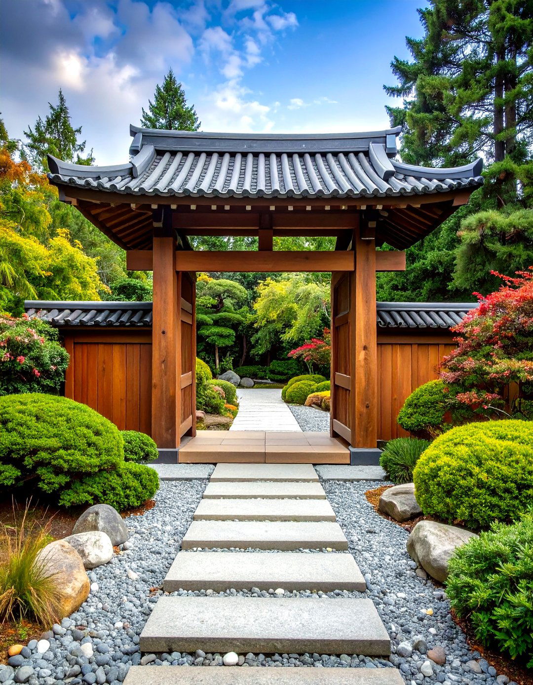 Natural Cedar Japanese Garden Gate with Aging Patina - 20 Japanese Garden Gate Design Ideas