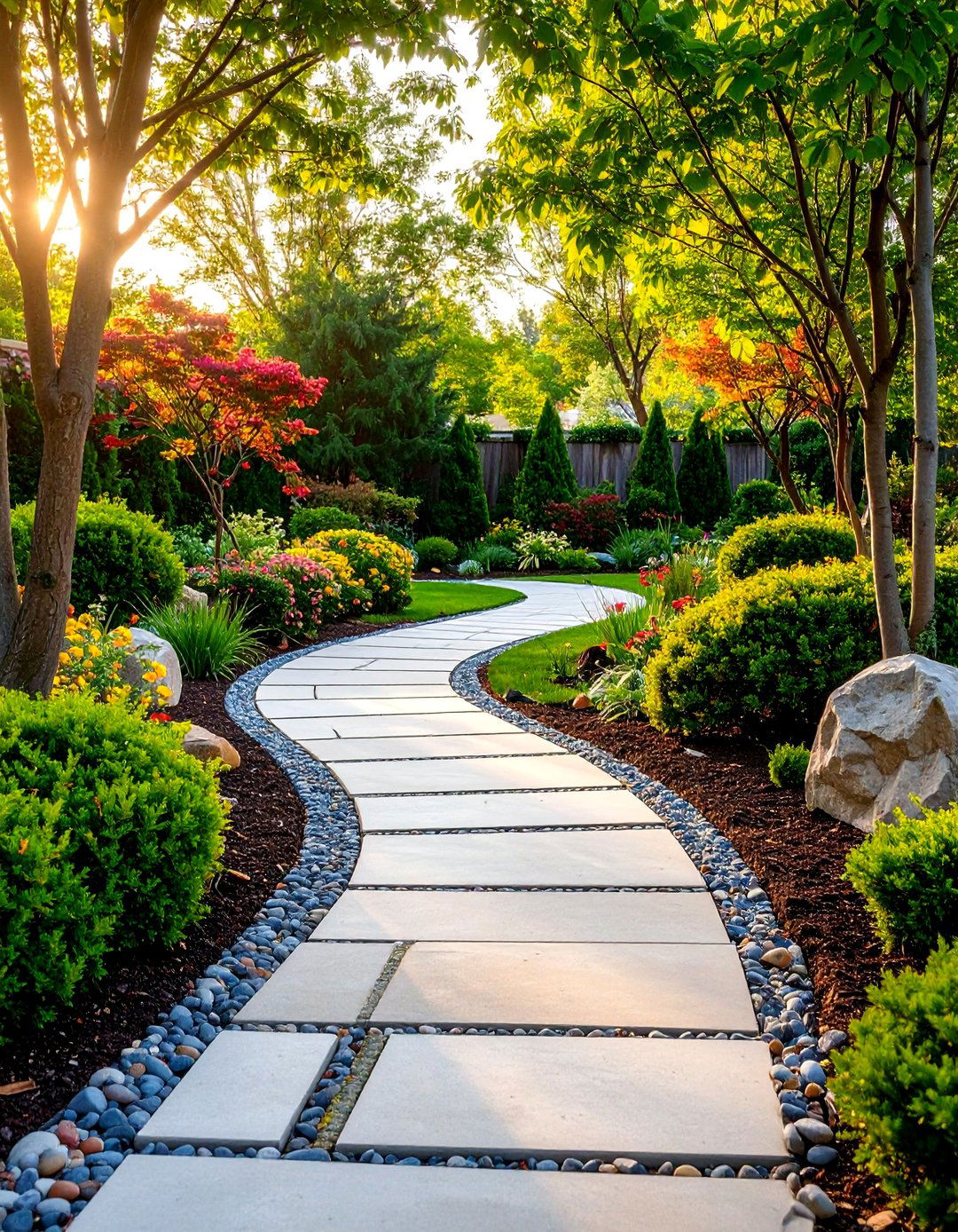 Natural Edge Integration Concrete Paver Walkway - 20 Concrete Paver Walkway Ideas