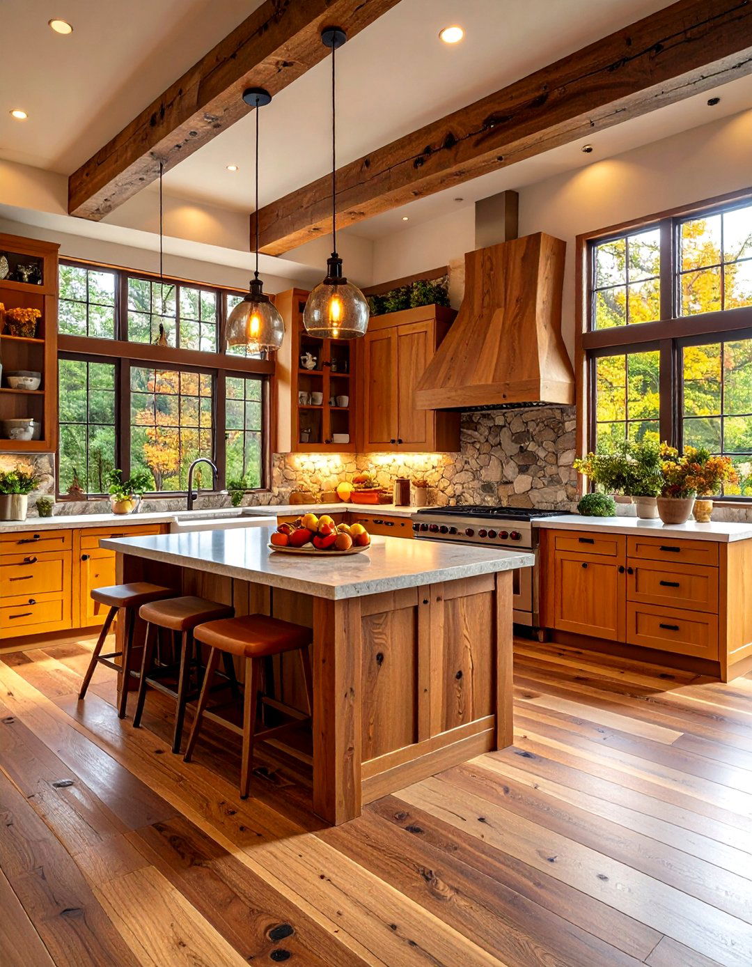 Natural Edge Live Wood Kitchens With Wood Floors - 20 Kitchens With Wood Floors