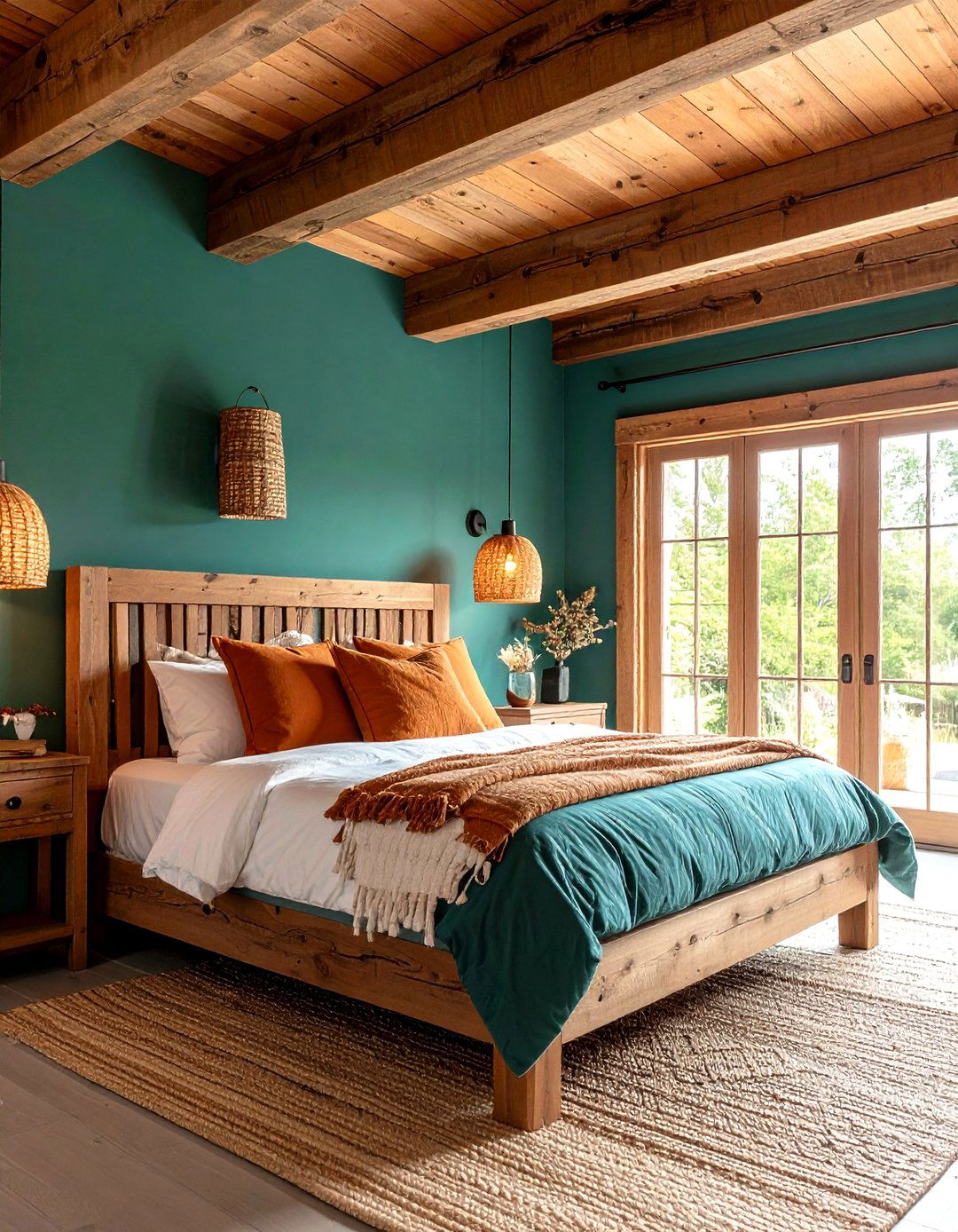 Natural Elements Blending with Bold Hues - 20 Teal and Orange Bedroom Ideas