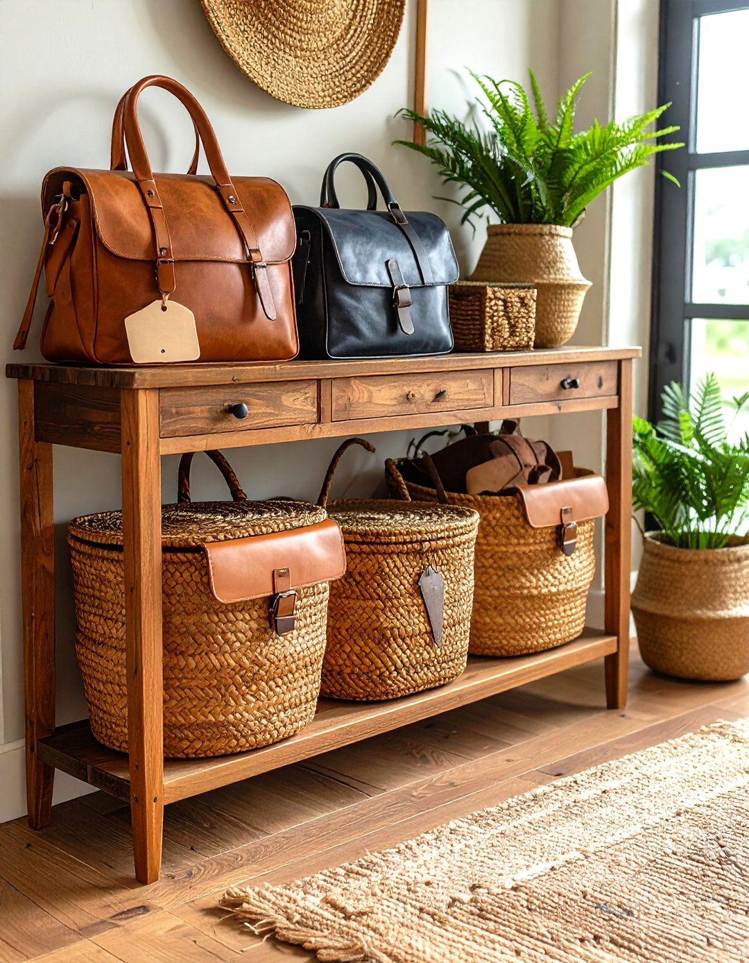 Natural Fiber Basket Storage - 20 Boho Hallway Ideas