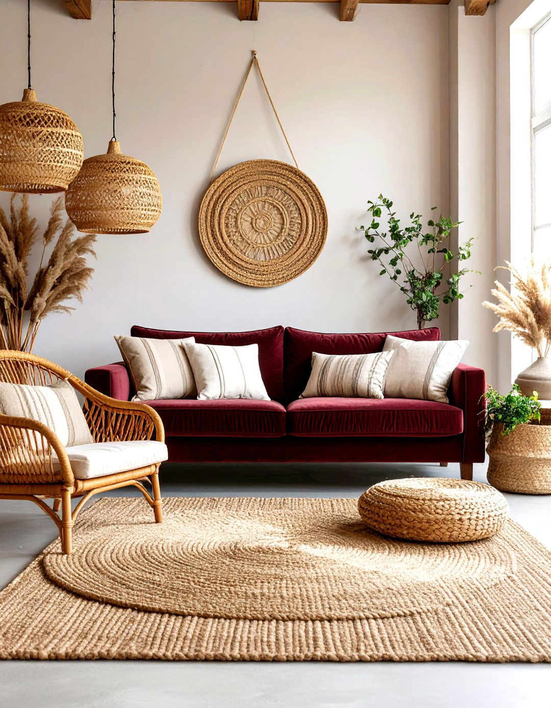 Natural Fiber Retreat - 20 Burgundy Sofa Living Room Ideas