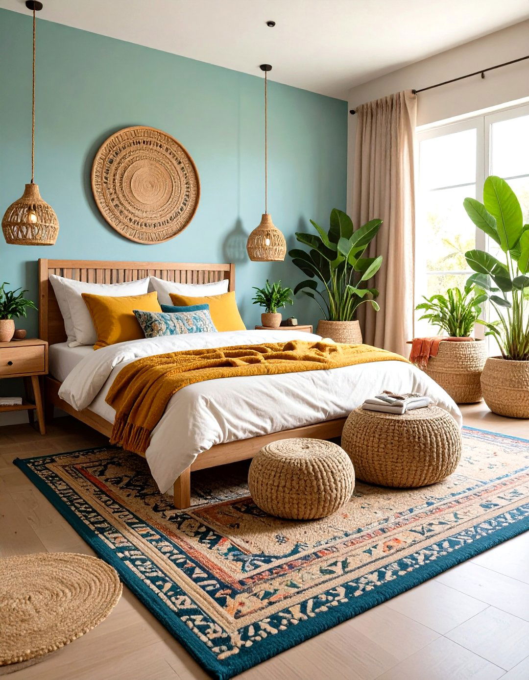 Natural Fiber Rug Layered Earthy Bedroom Design - 20 earthy bedroom ideas