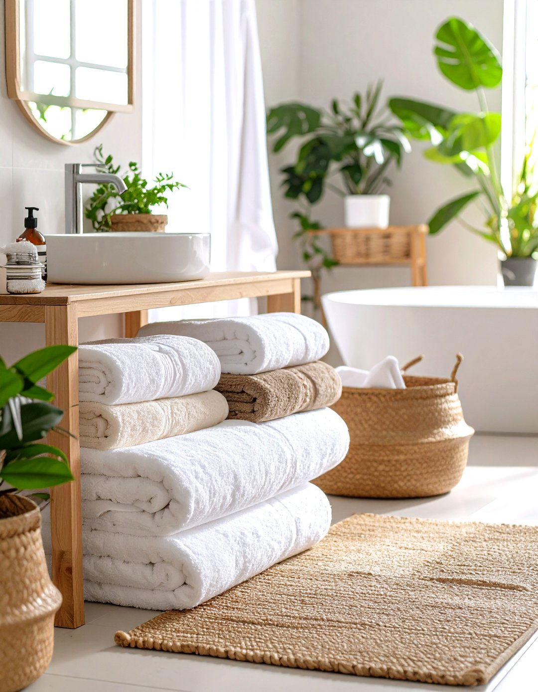 Natural Fiber Towels and Rugs Enhance Bathroom Comfort - 20 Earthy Bathroom Ideas