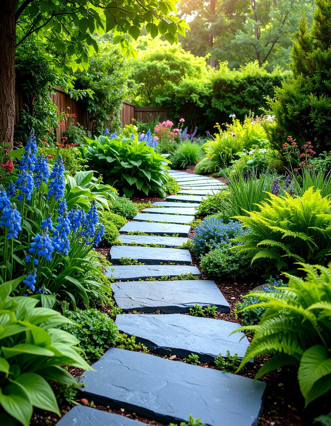 Natural Flagstone Rock Walkway with Irregular Stone Patterns - 20 Rock Walkway Ideas