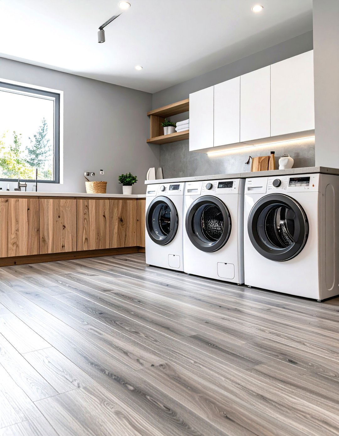 Natural Limestone Laundry Room Floor with Neutral Elegance - 20 Laundry Room Floor Ideas