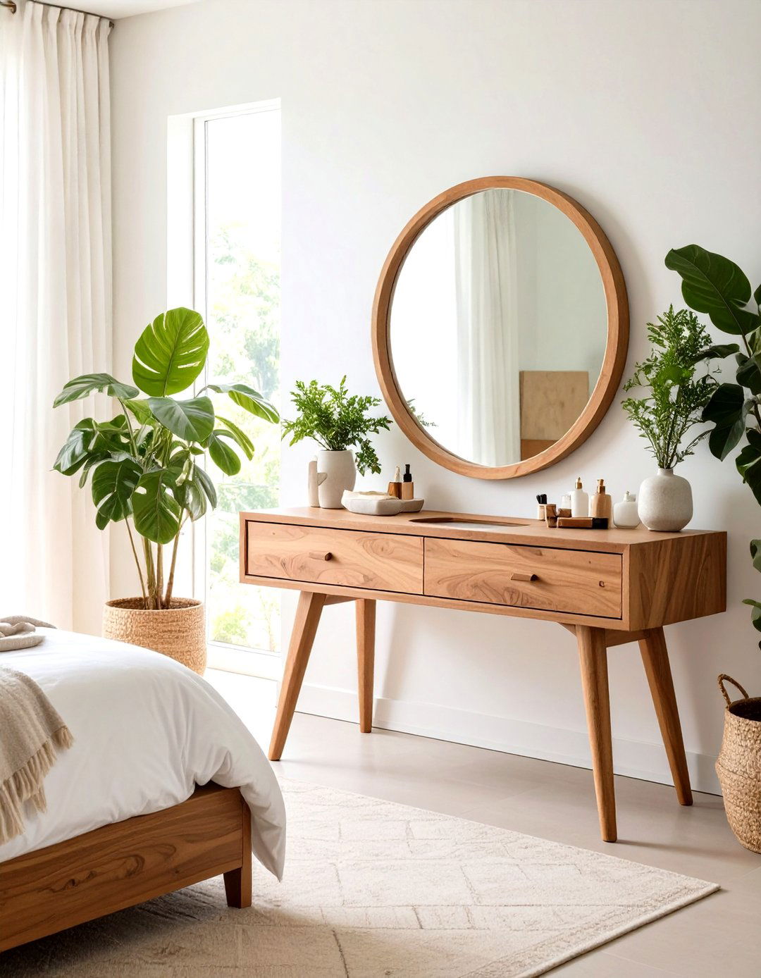 Natural Live Edge Wood Makeup Vanity with Organic Beauty - 20 Makeup Vanity Ideas