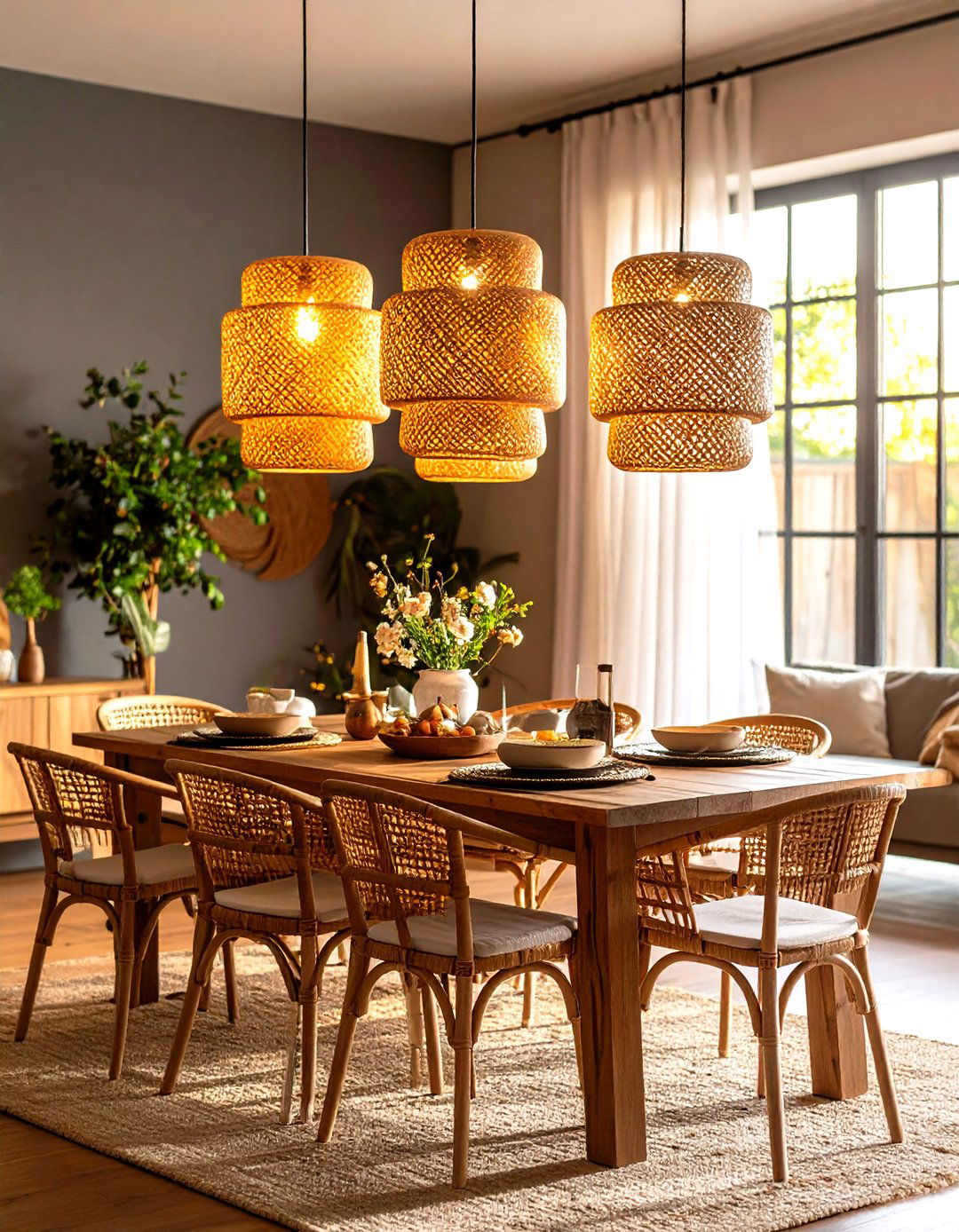 Natural Rattan Pendants Add Organic Warmth - 20 Dining Room Lighting Ideas