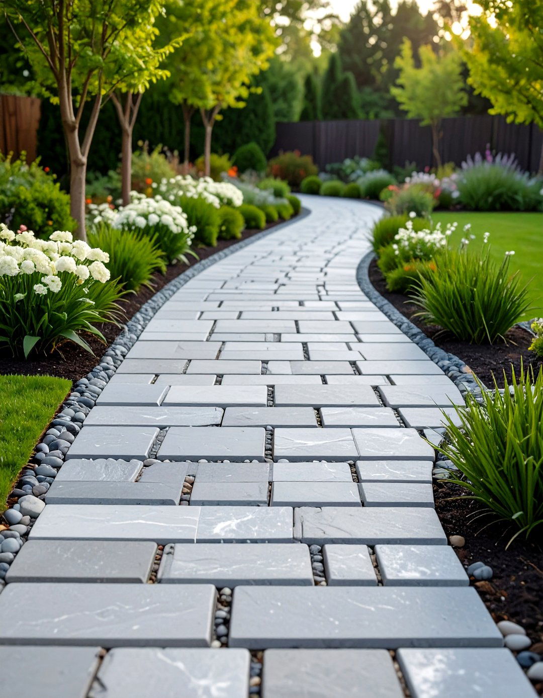 Natural Stone Accent Grey Paver Walkway - 20 Grey Paver Walkway Ideas
