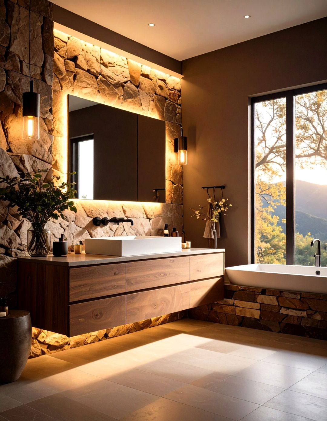 Natural Stone Accent Wall - 20 Stone Bathroom Ideas