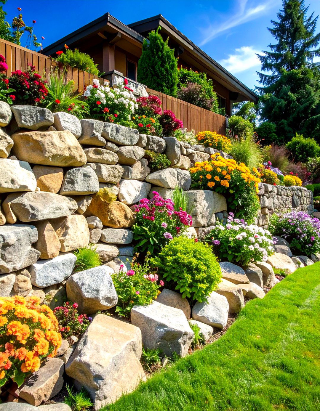 Natural Stone Boulder Retaining Wall Design - 20 Retaining Wall Ideas for Sloped Backyard