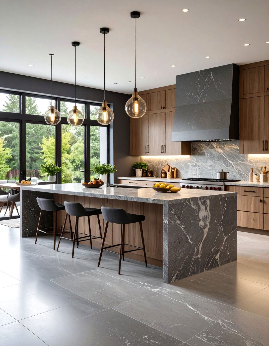 Natural Stone Element Kitchens With Grey Floors - 20 Kitchens With Grey Floors
